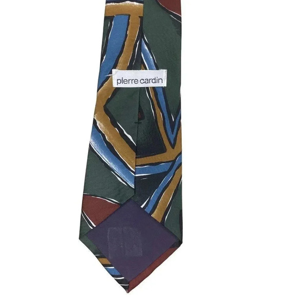 Pierre Cardin Men's Silk Tie Geometric Pattern Green Blue Brown Vintage - Picture 3 of 16
